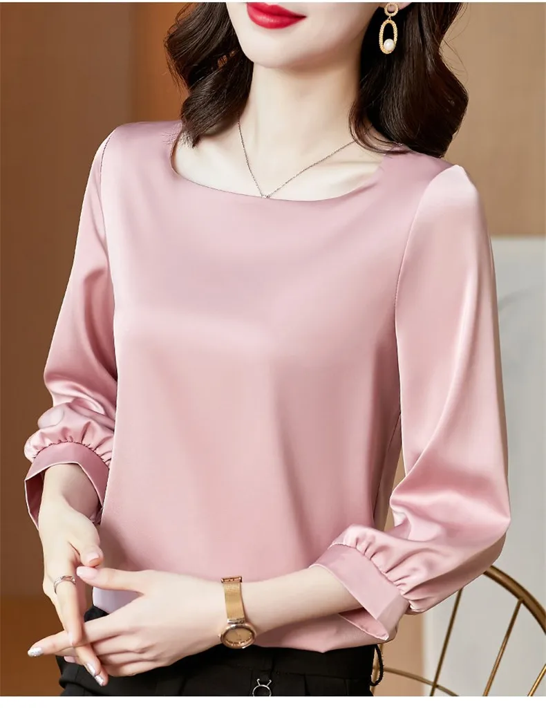 Silk Shirts Women nine quarter Sleeve Shirts Women Satin Clothing Shirt Office Lady Solid Silk Blouse 2026 Fashion Top mujer