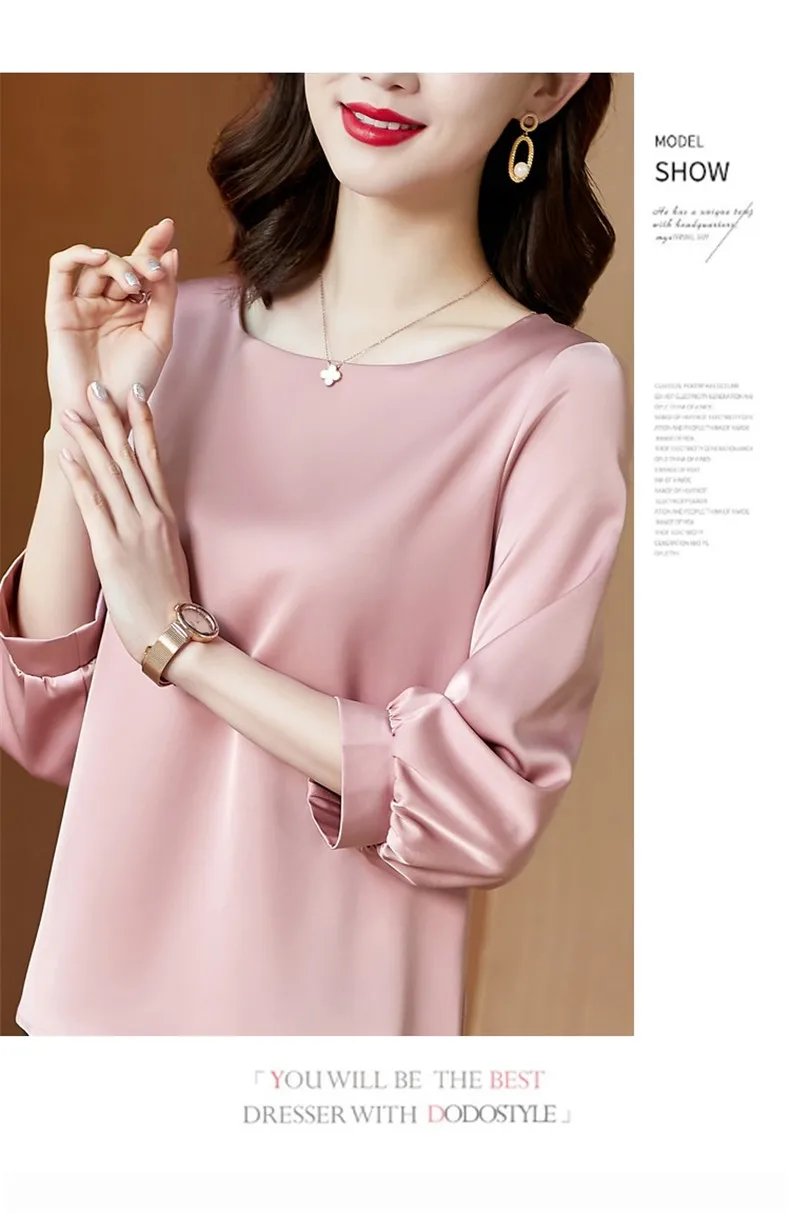 Silk Shirts Women nine quarter Sleeve Shirts Women Satin Clothing Shirt Office Lady Solid Silk Blouse 2026 Fashion Top mujer