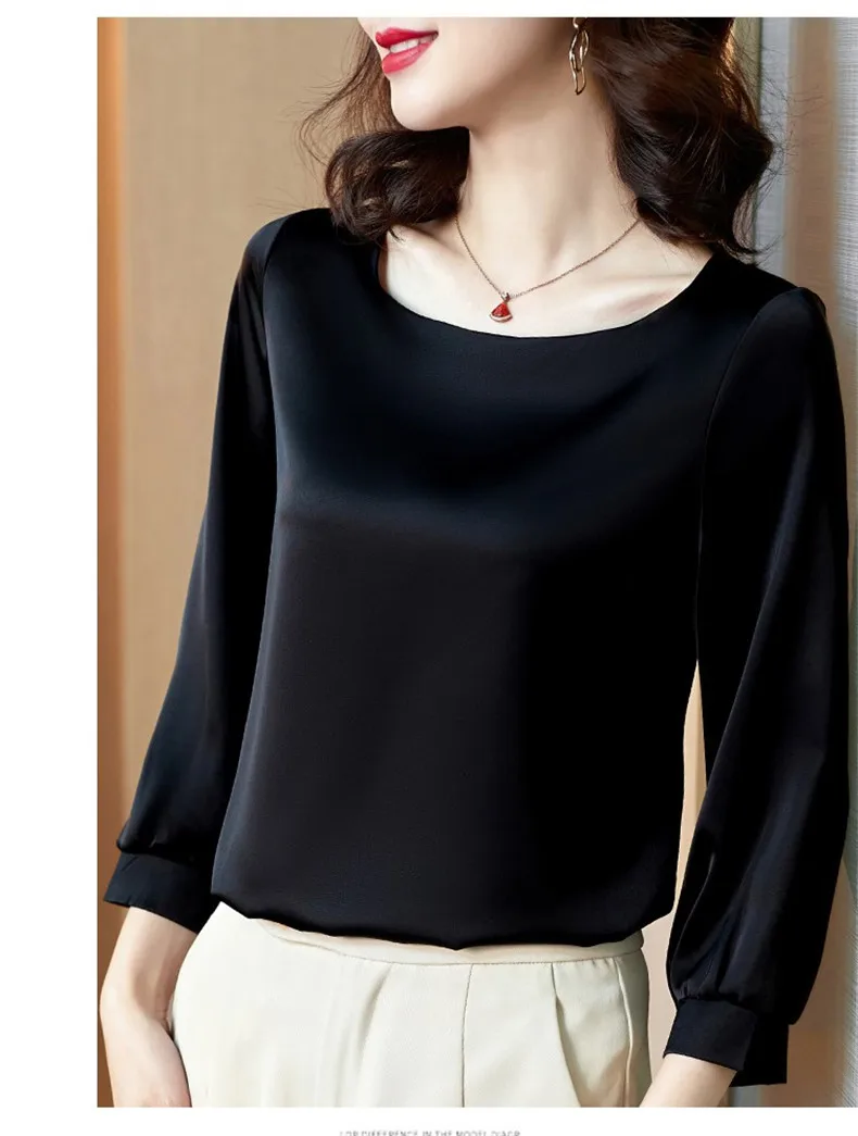 Silk Shirts Women nine quarter Sleeve Shirts Women Satin Clothing Shirt Office Lady Solid Silk Blouse 2026 Fashion Top mujer