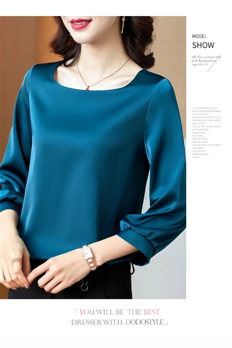 Silk Shirts Women nine quarter Sleeve Shirts Women Satin Clothing Shirt Office Lady Solid Silk Blouse 2026 Fashion Top mujer