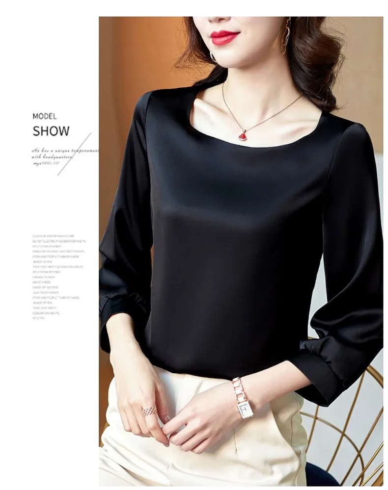 Silk Shirts Women nine quarter Sleeve Shirts Women Satin Clothing Shirt Office Lady Solid Silk Blouse 2026 Fashion Top mujer