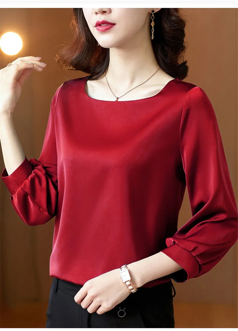 Silk Shirts Women nine quarter Sleeve Shirts Women Satin Clothing Shirt Office Lady Solid Silk Blouse 2026 Fashion Top mujer