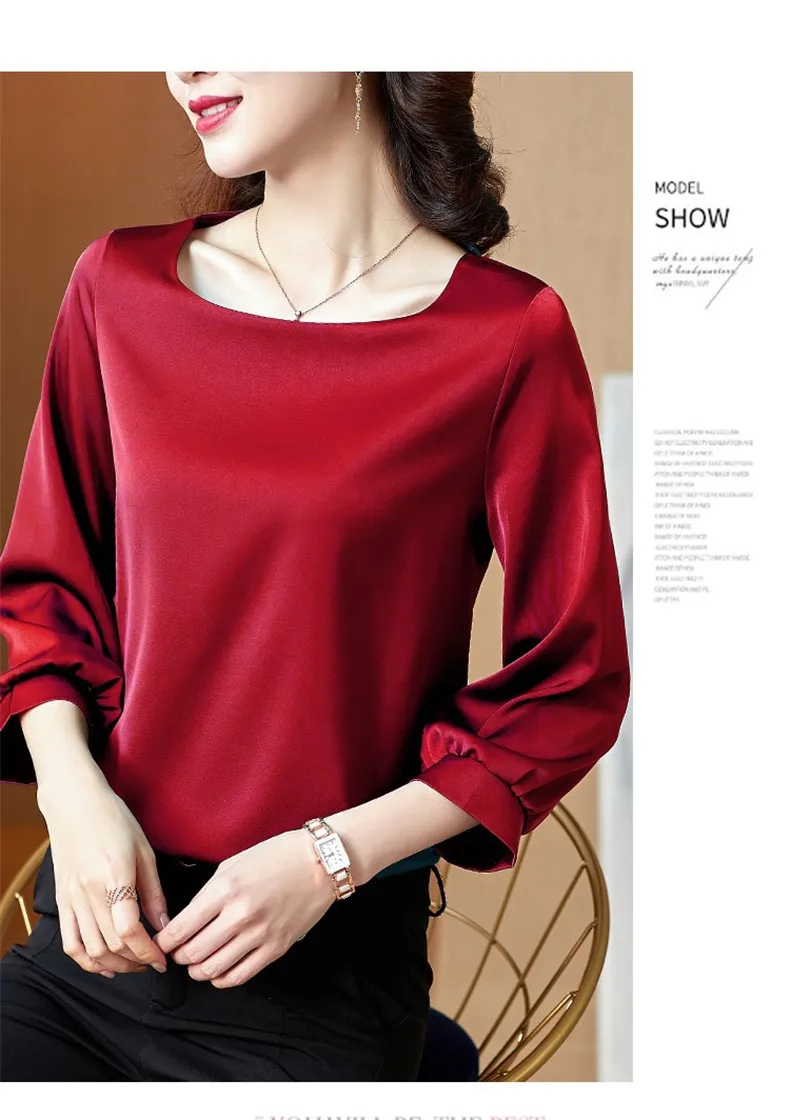 Silk Shirts Women nine quarter Sleeve Shirts Women Satin Clothing Shirt Office Lady Solid Silk Blouse 2026 Fashion Top mujer