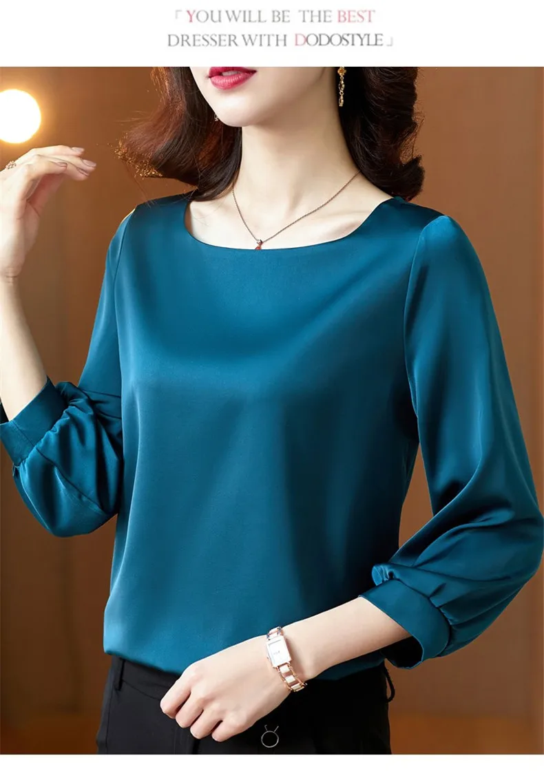 Silk Shirts Women nine quarter Sleeve Shirts Women Satin Clothing Shirt Office Lady Solid Silk Blouse 2026 Fashion Top mujer