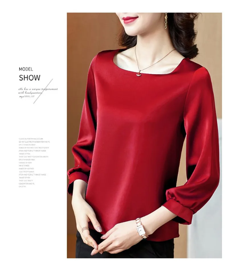 Silk Shirts Women nine quarter Sleeve Shirts Women Satin Clothing Shirt Office Lady Solid Silk Blouse 2026 Fashion Top mujer