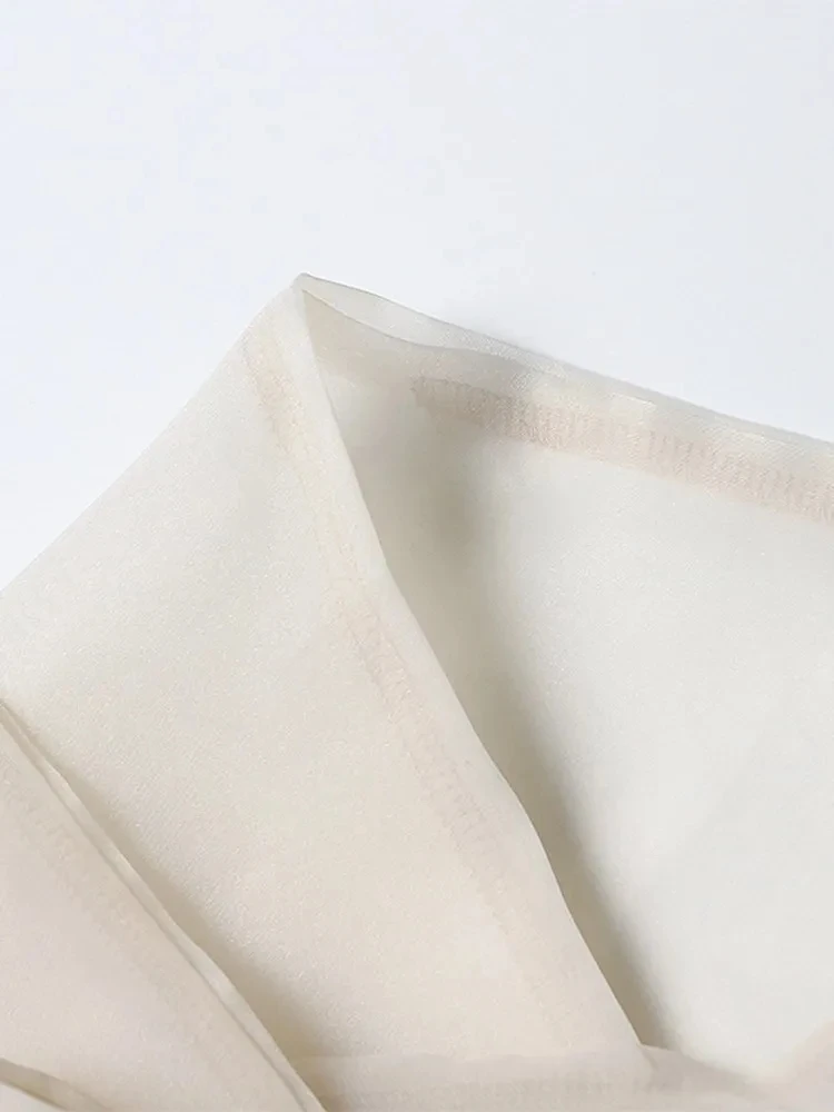 GALCAUR Minimalist Patchwork Lace Up Shirts For Women V Neck Lantern Sleeve Autumn Elegant Printing Colorblock Blouses Female