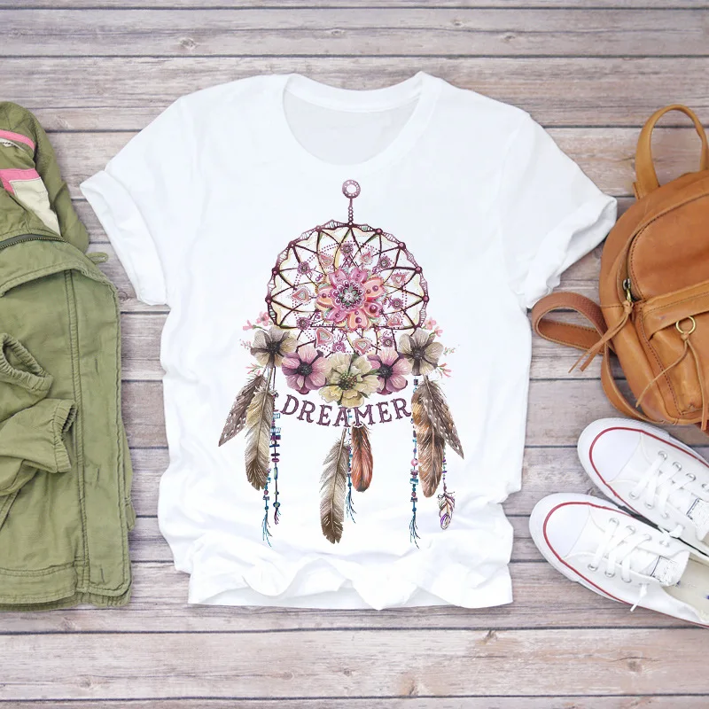 Dreamcatcher Dreamcatcher Crewneck Loose Fashion White T-shirt Women's Short-sleeved Tshirt Tops Oversized T Shirt Tee