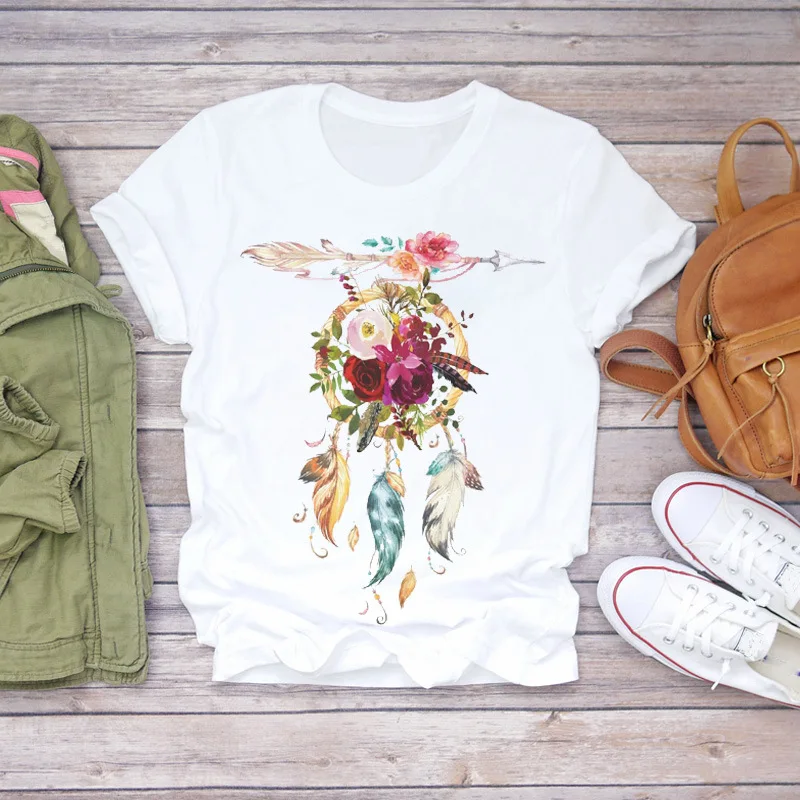 Dreamcatcher Dreamcatcher Crewneck Loose Fashion White T-shirt Women's Short-sleeved Tshirt Tops Oversized T Shirt Tee