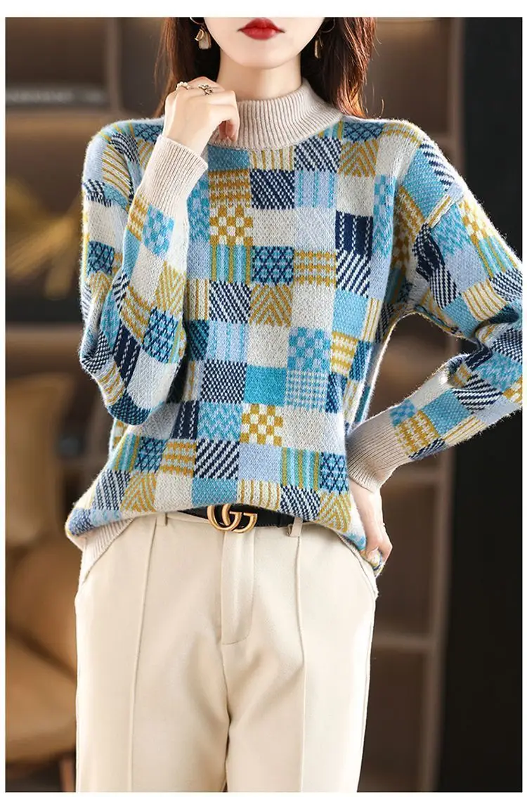 New Autumn Winter Thicken Warm Knitted Bottoms O-Neck Geometric Woman Pullovers Sweater Coat Fashion Female Casual Loose Jumpers