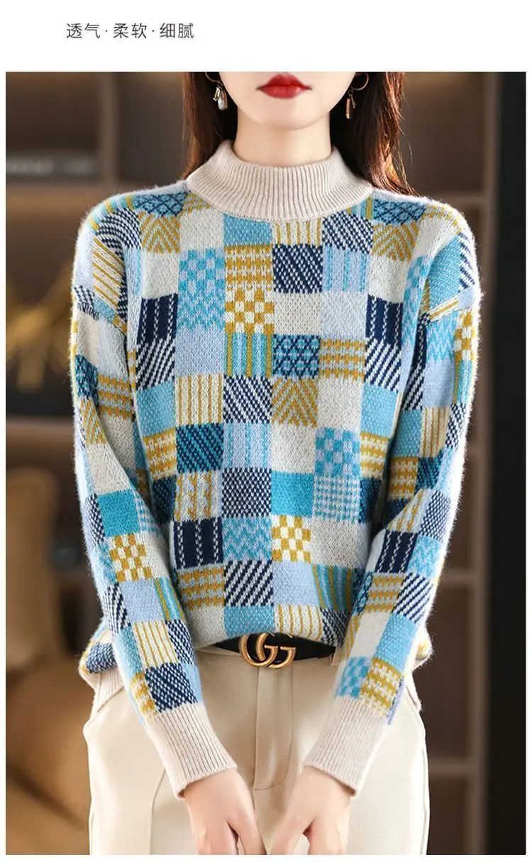 New Autumn Winter Thicken Warm Knitted Bottoms O-Neck Geometric Woman Pullovers Sweater Coat Fashion Female Casual Loose Jumpers