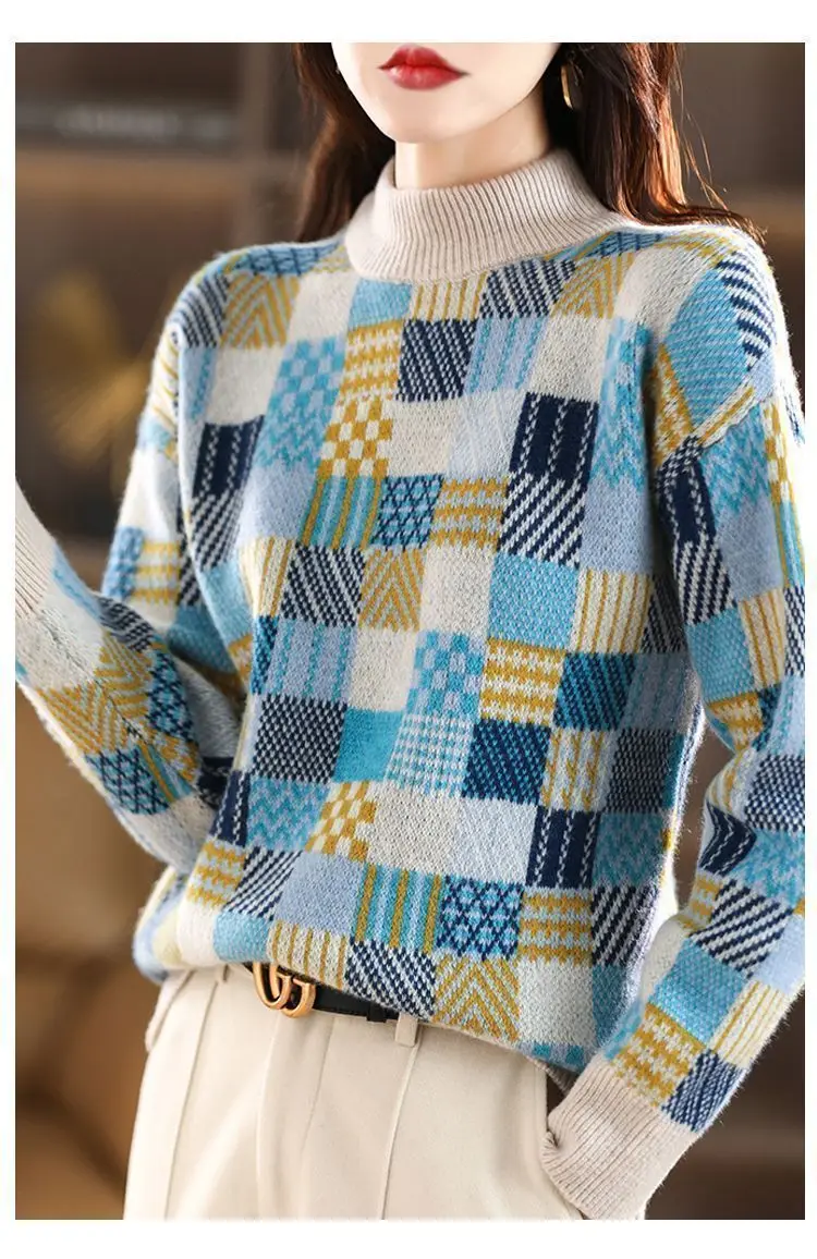 New Autumn Winter Thicken Warm Knitted Bottoms O-Neck Geometric Woman Pullovers Sweater Coat Fashion Female Casual Loose Jumpers