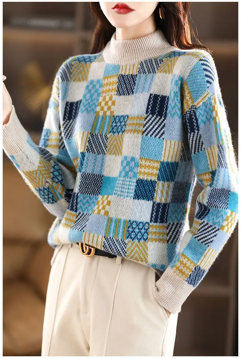New Autumn Winter Thicken Warm Knitted Bottoms O-Neck Geometric Woman Pullovers Sweater Coat Fashion Female Casual Loose Jumpers
