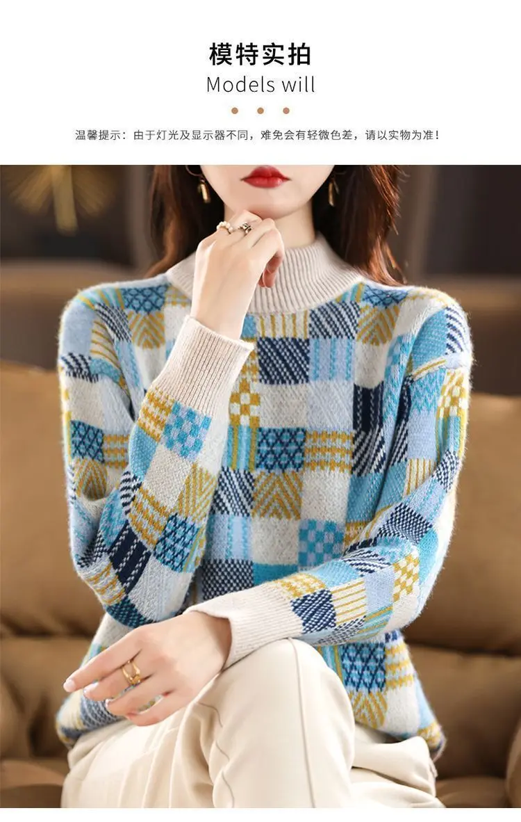New Autumn Winter Thicken Warm Knitted Bottoms O-Neck Geometric Woman Pullovers Sweater Coat Fashion Female Casual Loose Jumpers