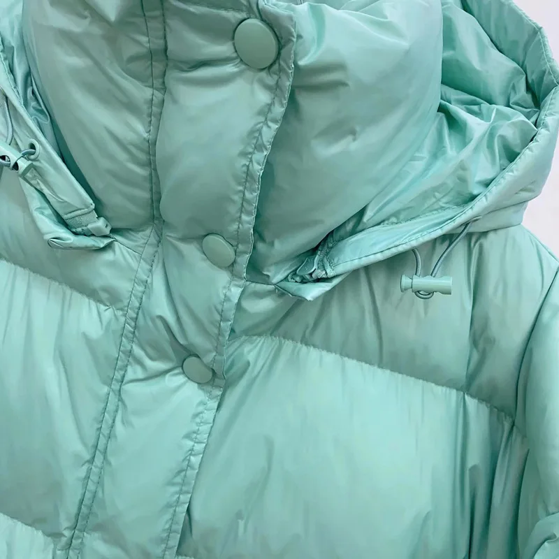 Schinteon Women White Duck Down Jacket with Removable Hood Warm Autumn Winter Outwear Simple Solid Color Casual Over Size Coat