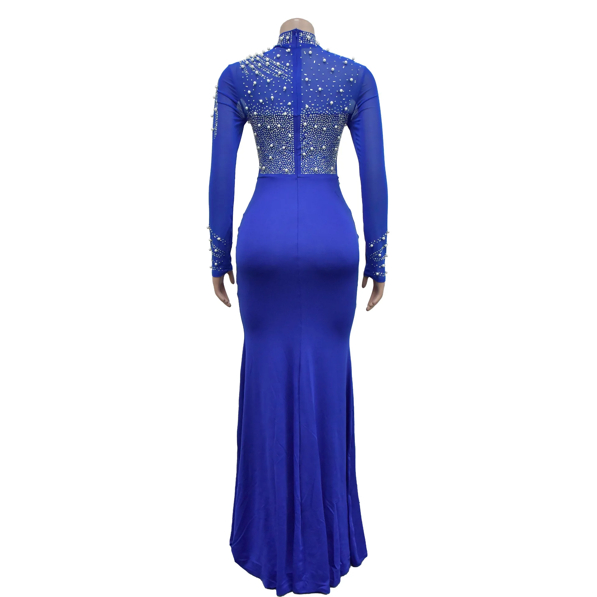 Women Dress Floor Length Dresses Mock Neck Mesh Diamond Slim Bodycon Sheath Splice Hot Drilling Elegant Gown Sexy Vestidos 2024