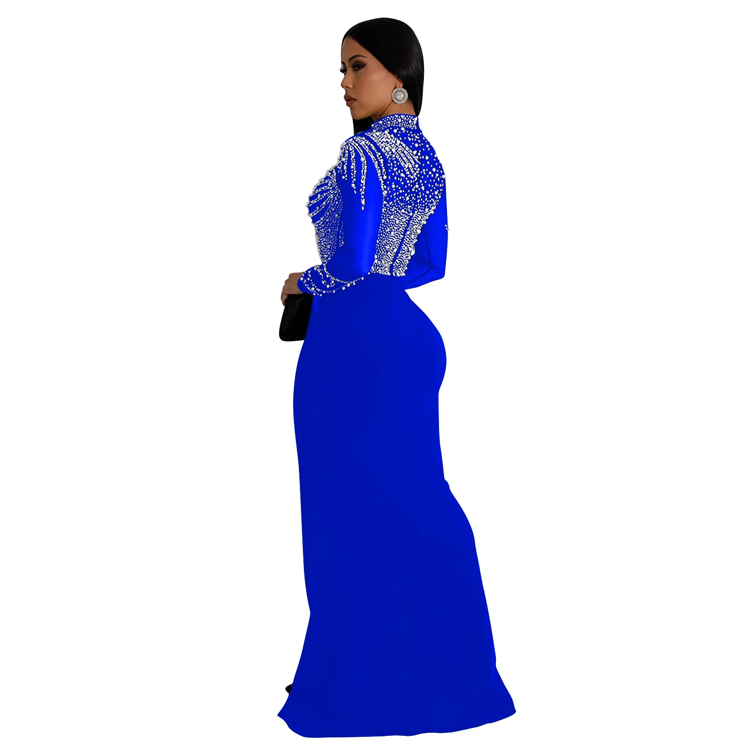 Women Dress Floor Length Dresses Mock Neck Mesh Diamond Slim Bodycon Sheath Splice Hot Drilling Elegant Gown Sexy Vestidos 2024