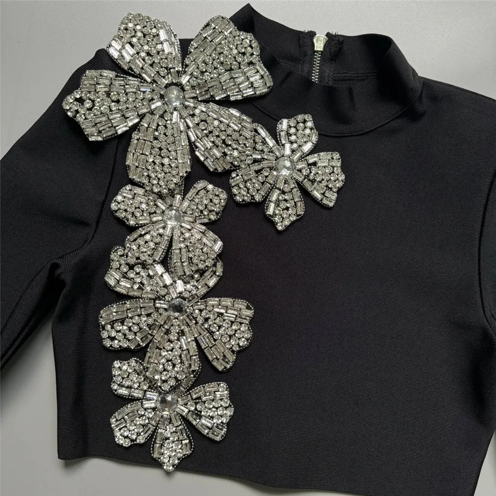 2024 New Arrival Women Two Pieces Sets Sexy Diamonds Long Sleeve Tops Skirts Autumn Clothes Club Party Bandage Sets