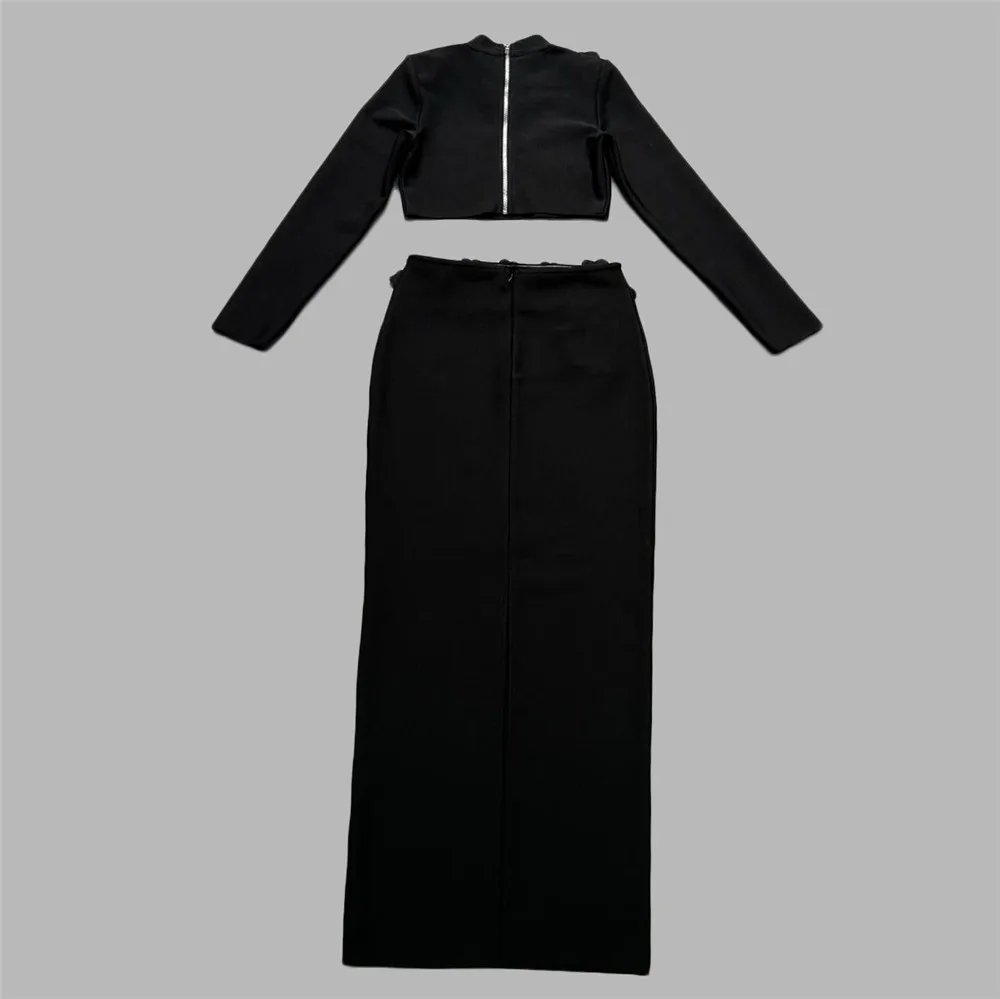 2024 New Arrival Women Two Pieces Sets Sexy Diamonds Long Sleeve Tops Skirts Autumn Clothes Club Party Bandage Sets