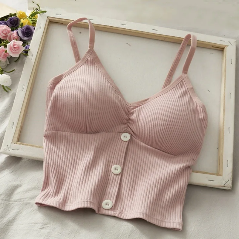 Women Knitted Tank Top Strap Vest Female Knitting Crop Top Chest Wrap Pure Cotton Underwear Camisoles
