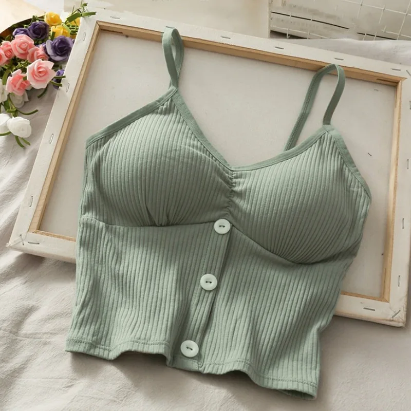 Women Knitted Tank Top Strap Vest Female Knitting Crop Top Chest Wrap Pure Cotton Underwear Camisoles