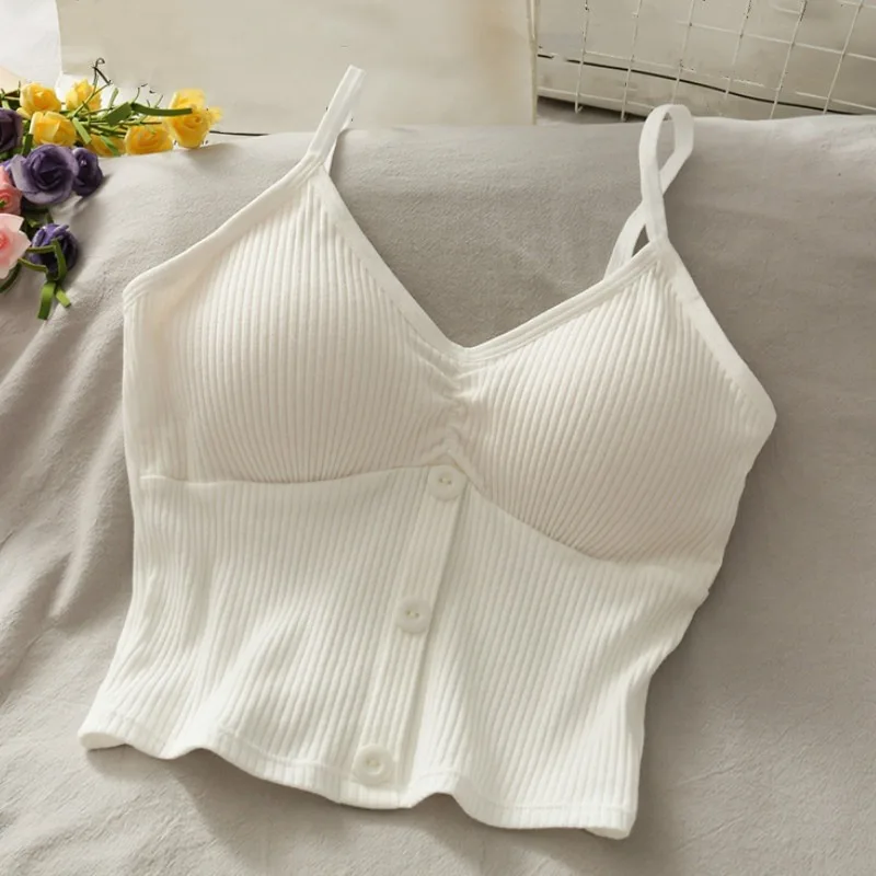 Women Knitted Tank Top Strap Vest Female Knitting Crop Top Chest Wrap Pure Cotton Underwear Camisoles