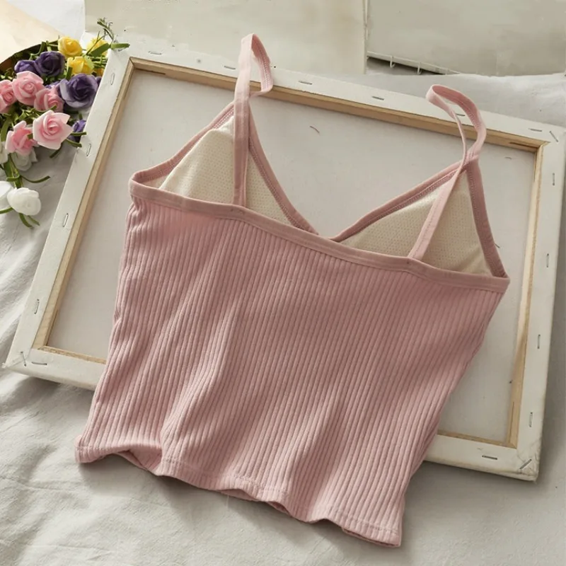 Women Knitted Tank Top Strap Vest Female Knitting Crop Top Chest Wrap Pure Cotton Underwear Camisoles