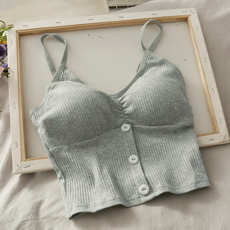 Women Knitted Tank Top Strap Vest Female Knitting Crop Top Chest Wrap Pure Cotton Underwear Camisoles