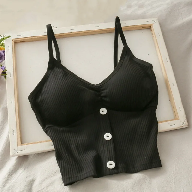 Women Knitted Tank Top Strap Vest Female Knitting Crop Top Chest Wrap Pure Cotton Underwear Camisoles