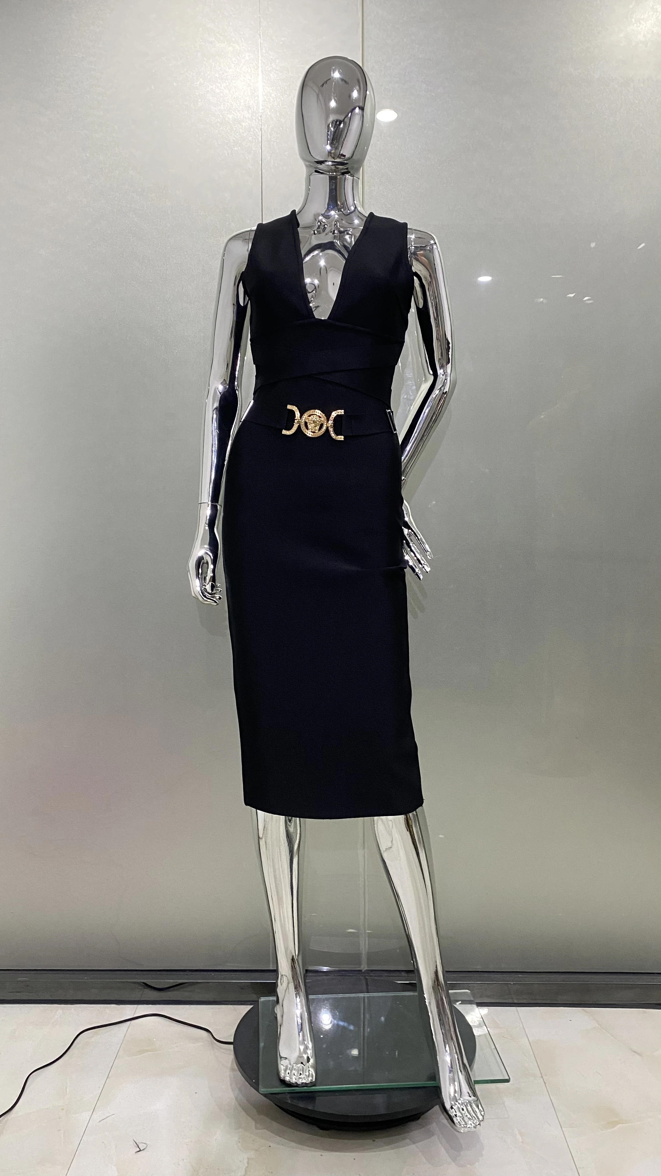 2024 Fashion Diamond Girdle Sleeveless Package Hips Midi Calf Bandage Dress Elegant Woman Evening Dress Celebrity Party Vestido