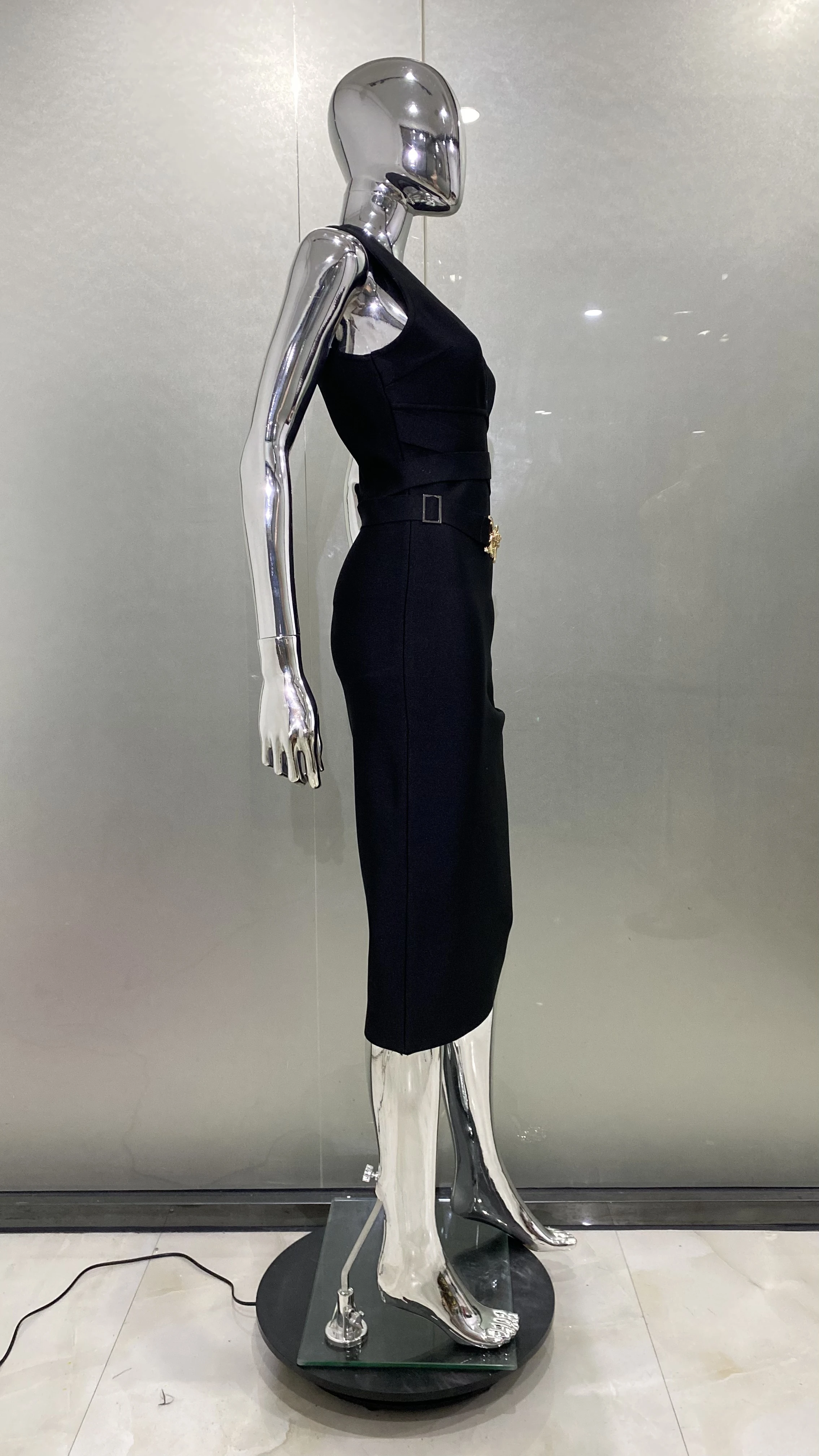 2024 Fashion Diamond Girdle Sleeveless Package Hips Midi Calf Bandage Dress Elegant Woman Evening Dress Celebrity Party Vestido