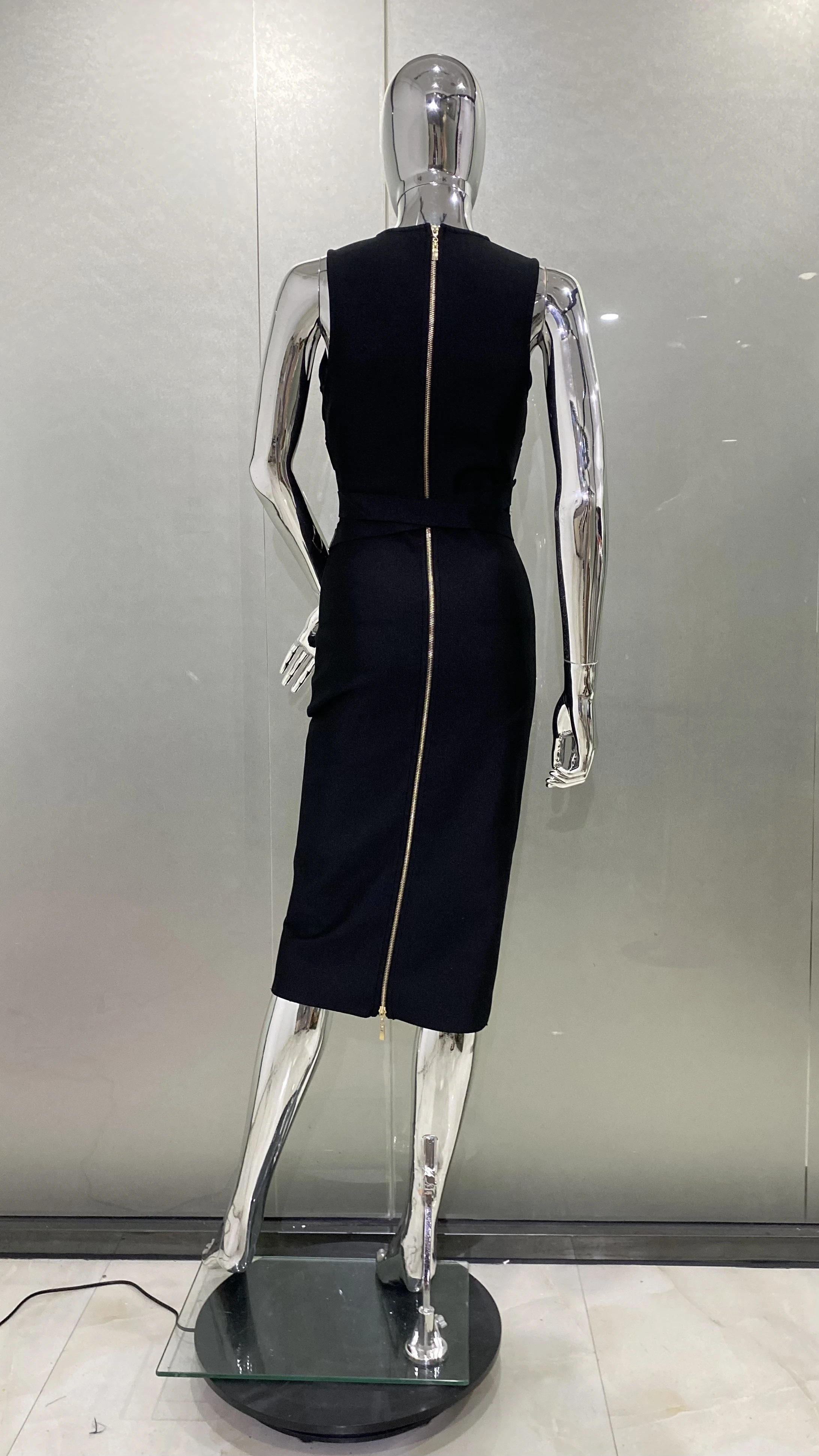 2024 Fashion Diamond Girdle Sleeveless Package Hips Midi Calf Bandage Dress Elegant Woman Evening Dress Celebrity Party Vestido