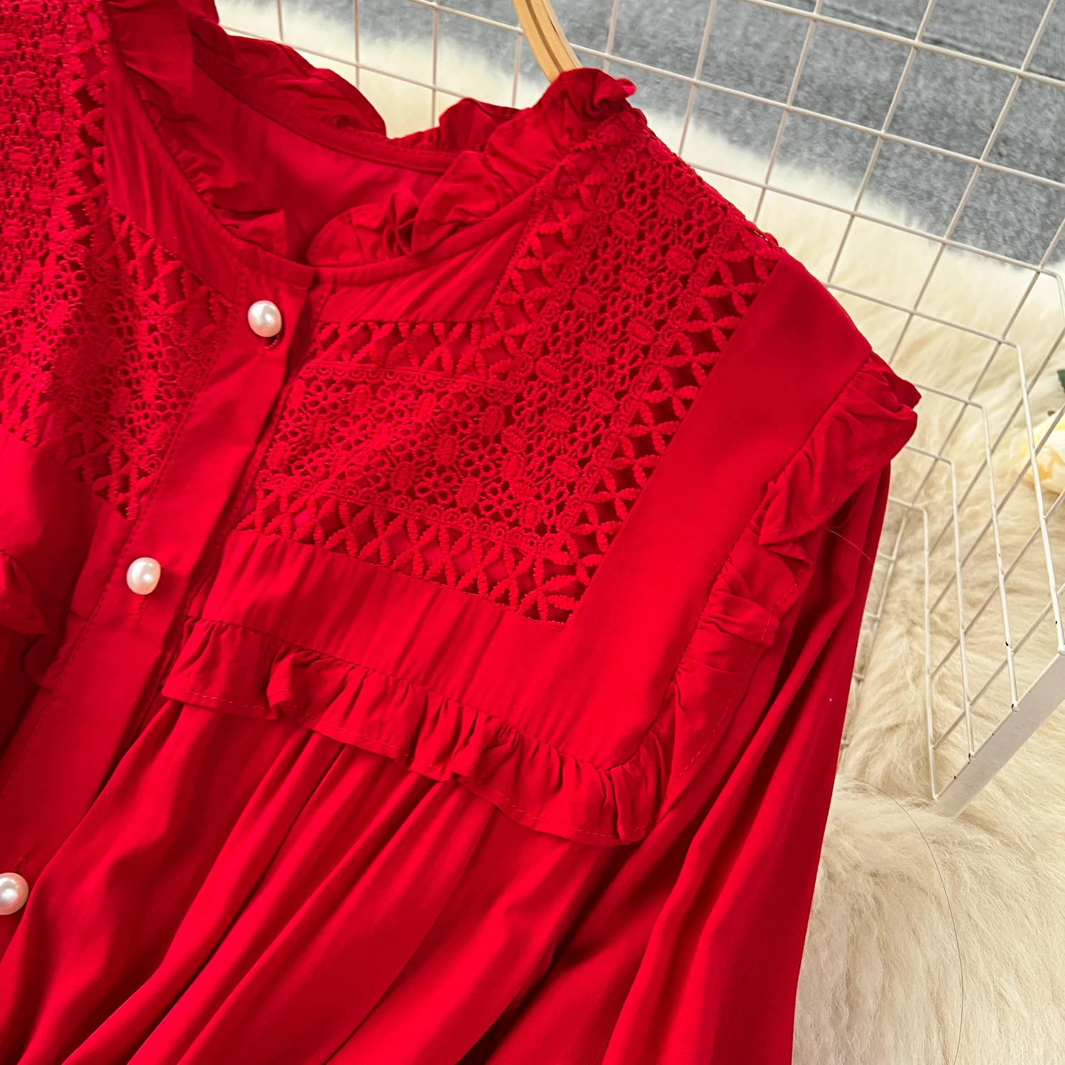 French Vintage Elegant lace PATCHWORK Long Sleeve Bandage Dress A-line Fashion Spring Summer Vestidos Women Dresses