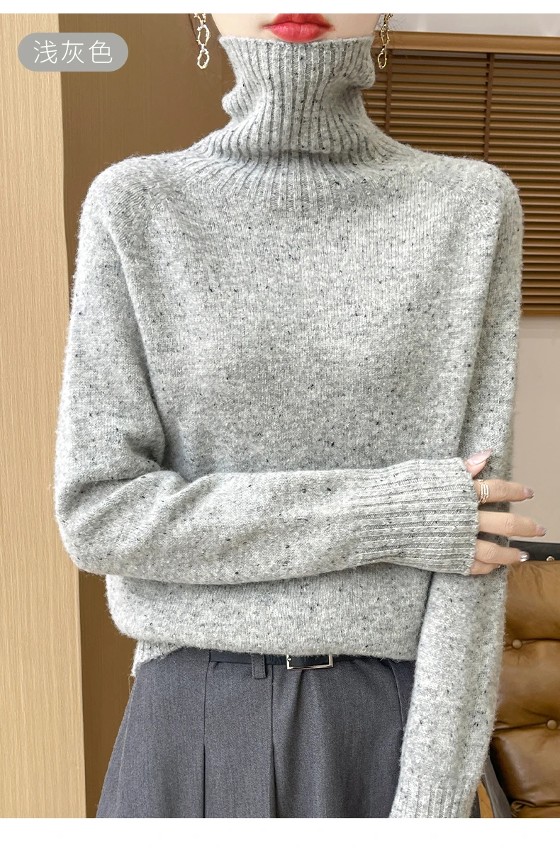 Autumn Winter 100% Merino Wool Soft Thickening Sweater Women High Lapel Colorful Yarn Pullover Basis Casual Cashmere Knit Tops