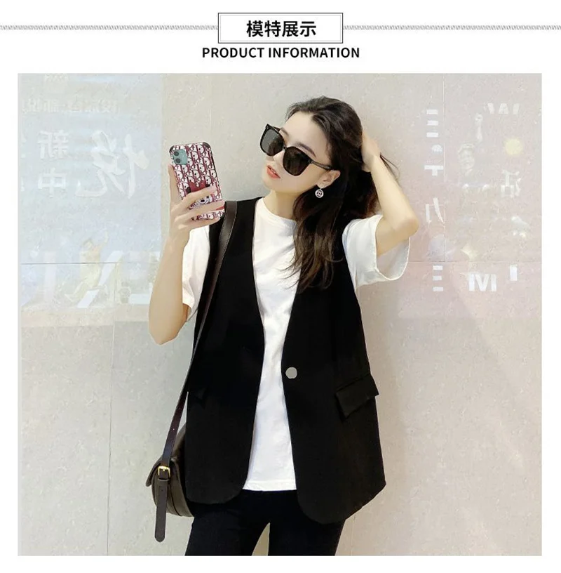 Feminine V-neck Blazer Waistcoat Tops Coat Korean Women Fashion Leisure Suit Vest Outerwear Spring Autumn Ladies Solid Color Sle