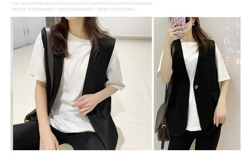 Feminine V-neck Blazer Waistcoat Tops Coat Korean Women Fashion Leisure Suit Vest Outerwear Spring Autumn Ladies Solid Color Sle