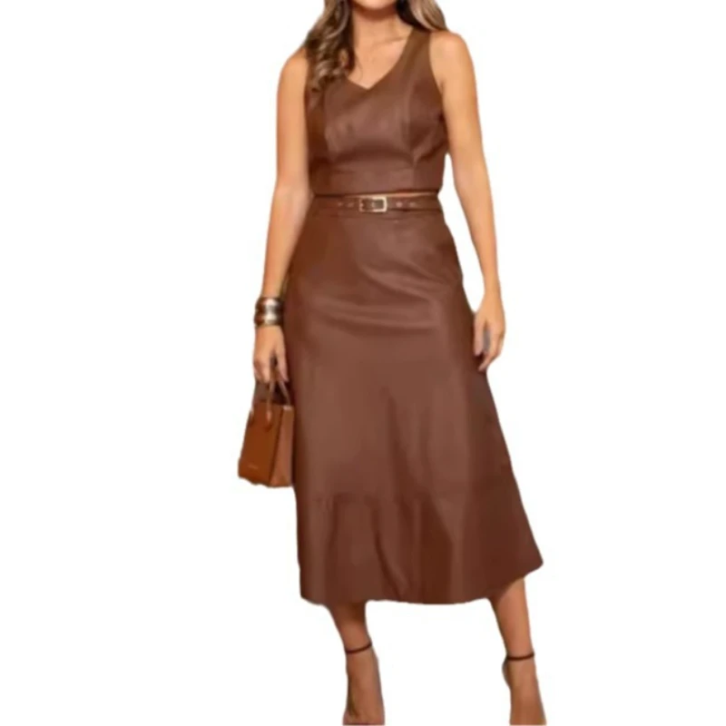 Two Piece Sets Women Dress Sets Skirt Set V Neck Sleeveless Vest Tops Elegant Splice Party Slim High Waist A Line Skirts 2025