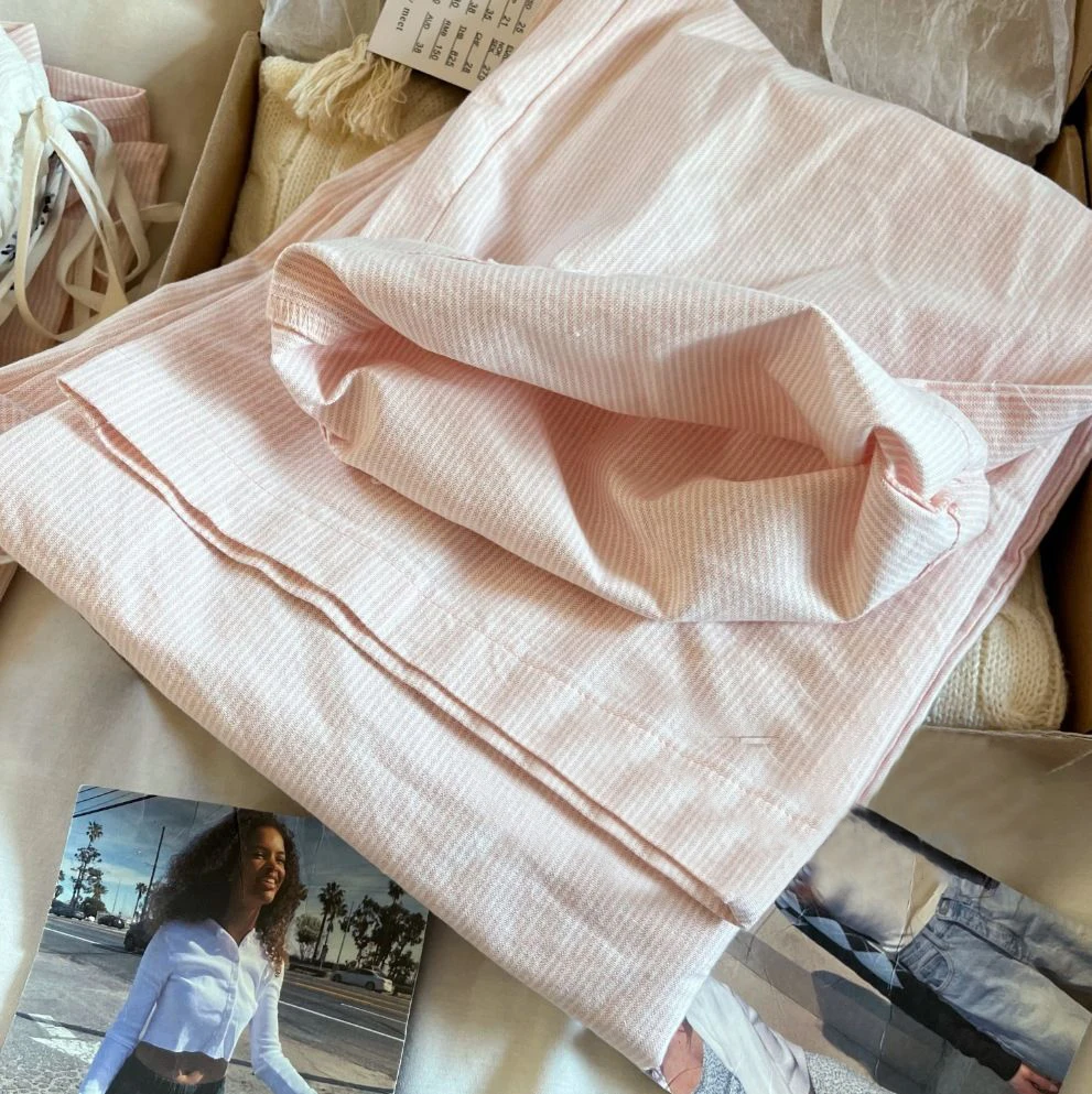 New Pink Striped Linen Drawstring Long Pants Women Summer High Waist Casual Straight Pant Y2k Vintage Streetwear Loose Trousers