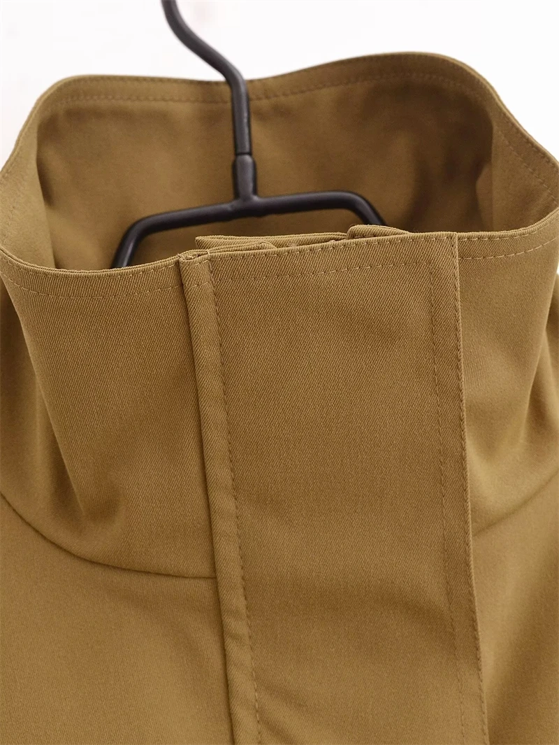 KEYANKETIAN 2024 Autumn/Winter New Women's Short Trench Coat Safari Style Pockets Decoration Zipper High Neck Blazer Outerwear