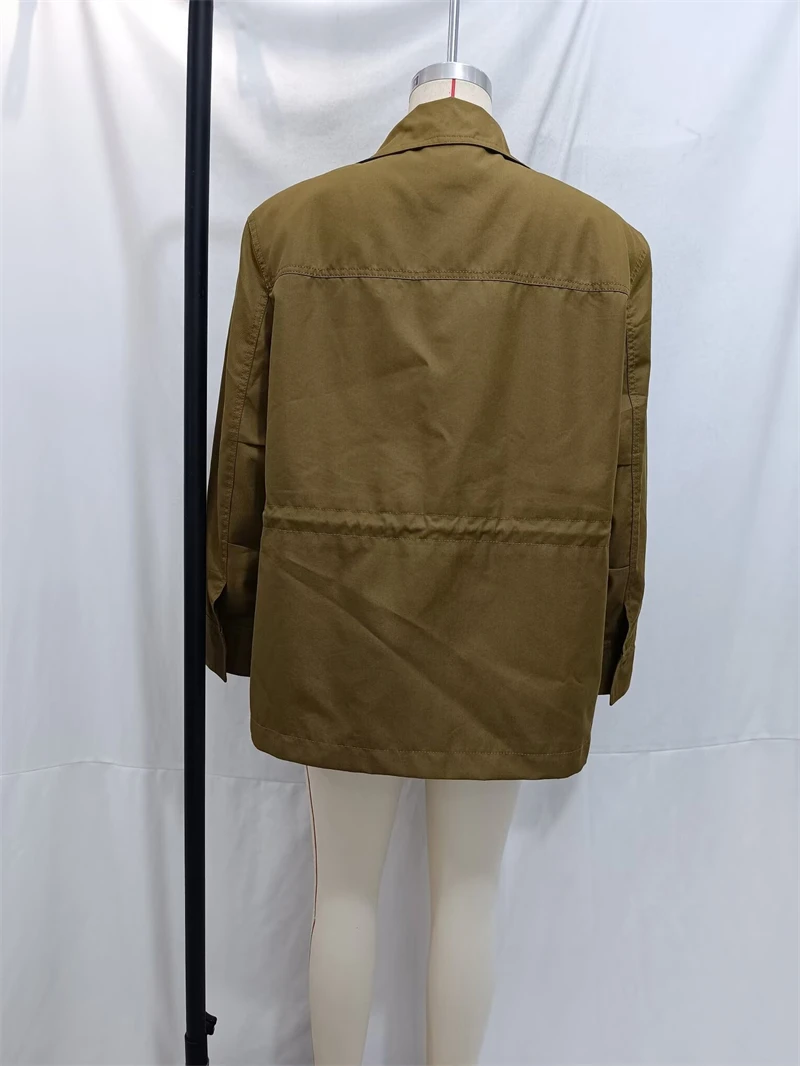 KEYANKETIAN 2024 Autumn/Winter New Women's Short Trench Coat Safari Style Pockets Decoration Zipper High Neck Blazer Outerwear