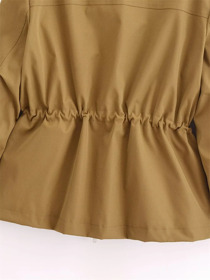 KEYANKETIAN 2024 Autumn/Winter New Women's Short Trench Coat Safari Style Pockets Decoration Zipper High Neck Blazer Outerwear