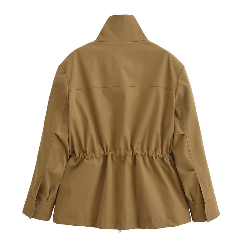 KEYANKETIAN 2024 Autumn/Winter New Women's Short Trench Coat Safari Style Pockets Decoration Zipper High Neck Blazer Outerwear