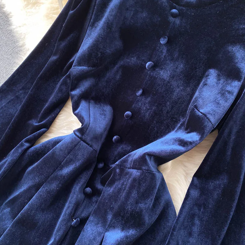 Women Chic Elegant Lantern Sleeve pleated velvet Dress Sexy Fashion Slim A-line autumn sweet dresses