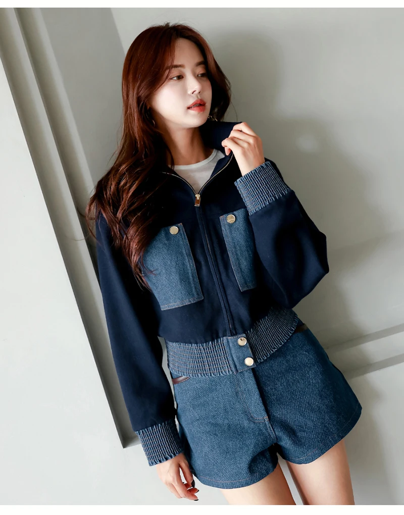 2024 Y2K Zipper Short Jacket Coat Women Korean Fashion Cropped Tops Long Sleeve Autumn Winter Coat Pocket Patchwork Overcoat