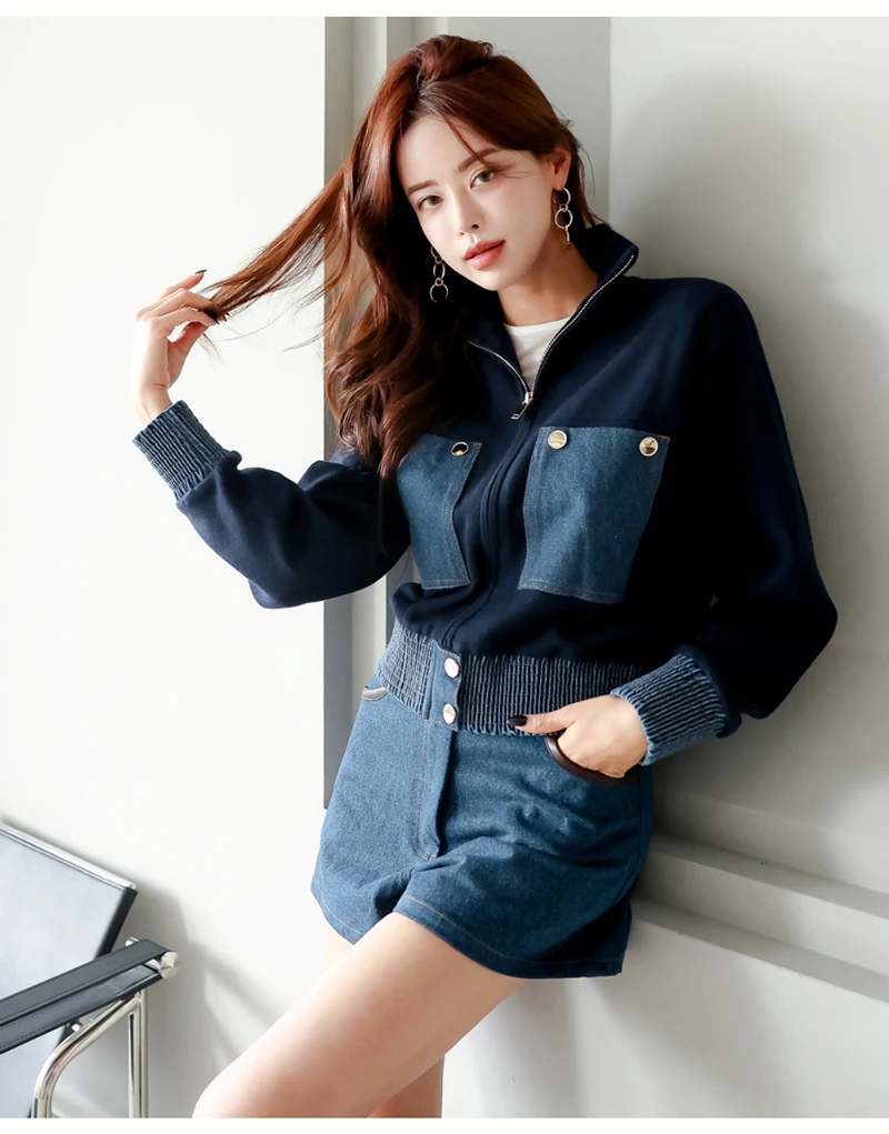 2024 Y2K Zipper Short Jacket Coat Women Korean Fashion Cropped Tops Long Sleeve Autumn Winter Coat Pocket Patchwork Overcoat