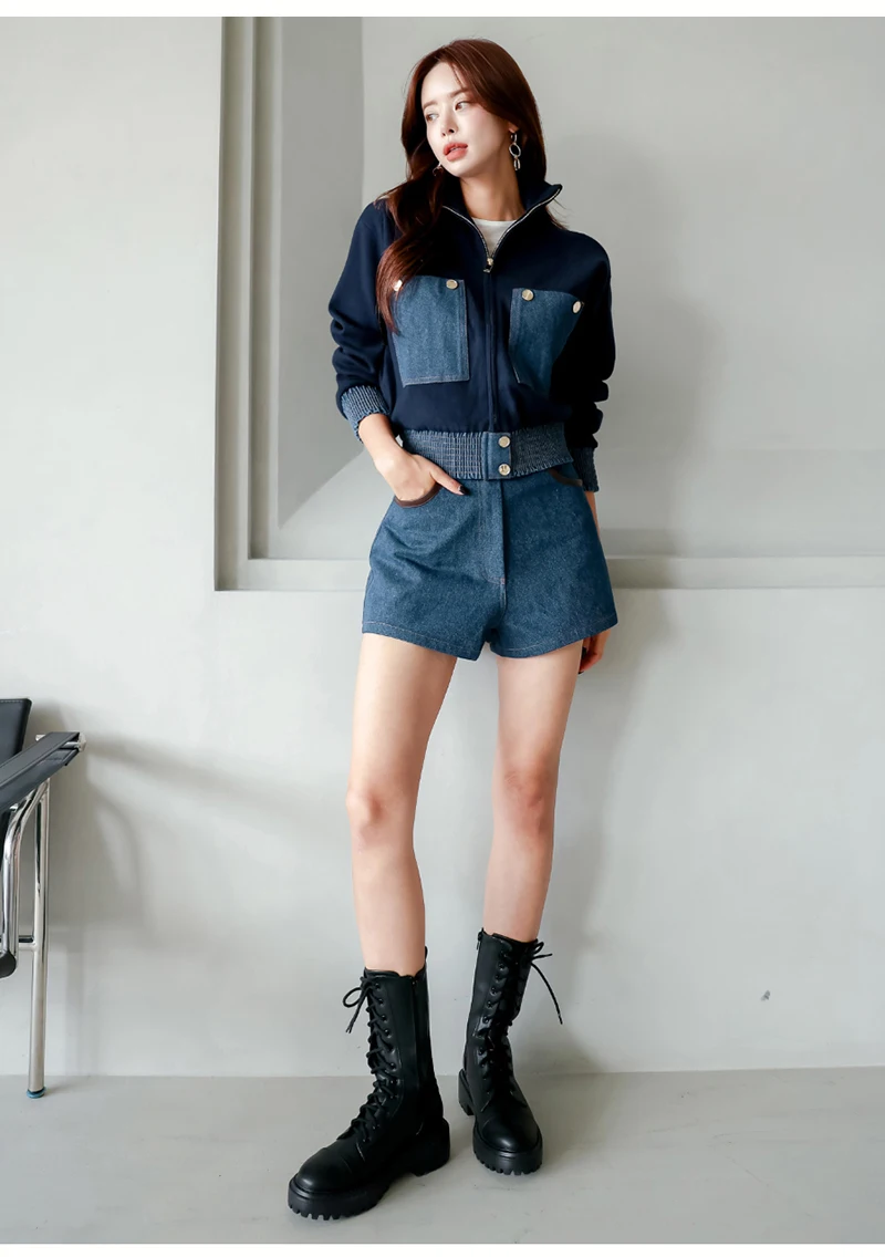2024 Y2K Zipper Short Jacket Coat Women Korean Fashion Cropped Tops Long Sleeve Autumn Winter Coat Pocket Patchwork Overcoat