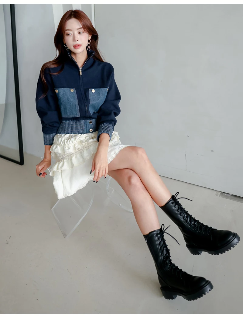 2024 Y2K Zipper Short Jacket Coat Women Korean Fashion Cropped Tops Long Sleeve Autumn Winter Coat Pocket Patchwork Overcoat