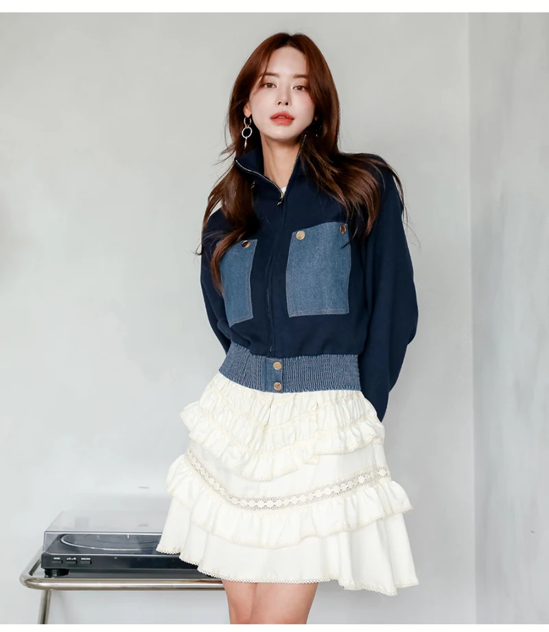 2024 Y2K Zipper Short Jacket Coat Women Korean Fashion Cropped Tops Long Sleeve Autumn Winter Coat Pocket Patchwork Overcoat