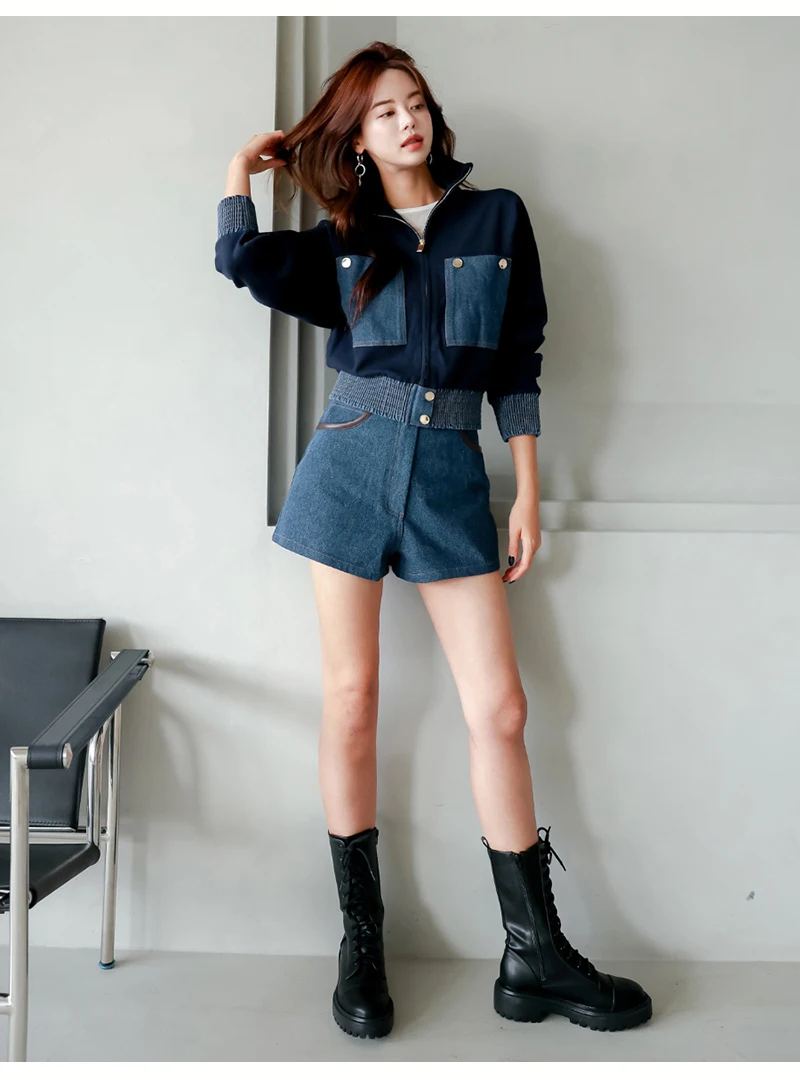 2024 Y2K Zipper Short Jacket Coat Women Korean Fashion Cropped Tops Long Sleeve Autumn Winter Coat Pocket Patchwork Overcoat