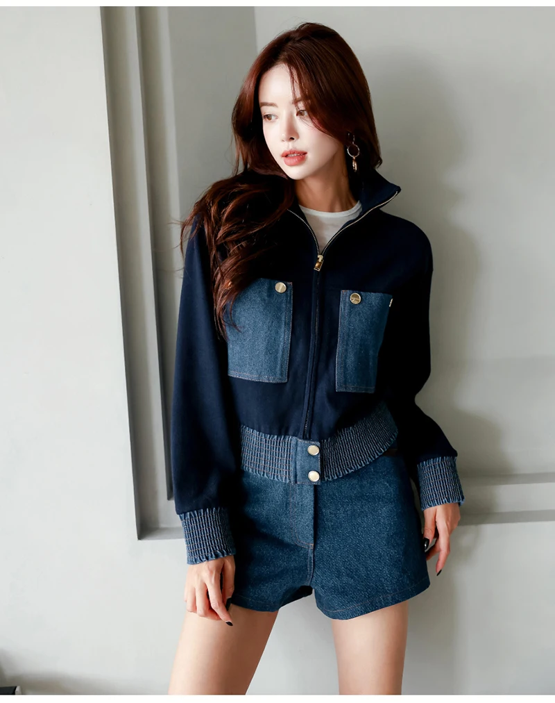 2024 Y2K Zipper Short Jacket Coat Women Korean Fashion Cropped Tops Long Sleeve Autumn Winter Coat Pocket Patchwork Overcoat