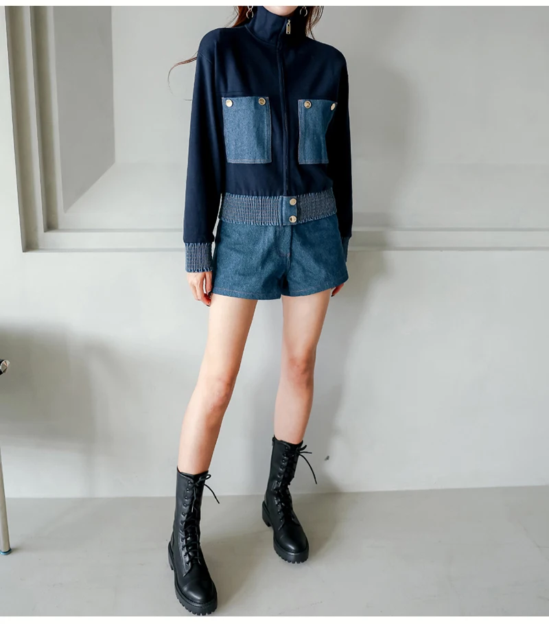 2024 Y2K Zipper Short Jacket Coat Women Korean Fashion Cropped Tops Long Sleeve Autumn Winter Coat Pocket Patchwork Overcoat